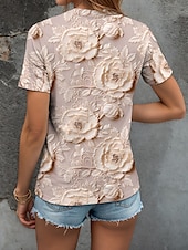 preiswerte Einfarbiges T-Shirt-Damen T Shirt Blumen Grafik Stilvoll Lässig Kurzarm Rundhals Normale Oberteile Täglich Wochenende Druck Pudriges Rosa Sommer Frühling