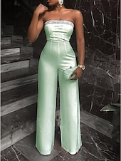 economico Jumpsuit-Tute eleganti per invitati a matrimoni e balli lunghezza a terra senza maniche senza spalline tessuto elasticizzato colore puro 2025