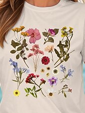 ieftine Tricou de Ziua Mamei-Pentru femei Tricou Cămașă din bumbac Floral Grafic Casual Manșon scurt Rotund Topuri obișnuite Zilnic Imprimeu Roz Îmbujorat Alburiu Albastru Deschis Vară
