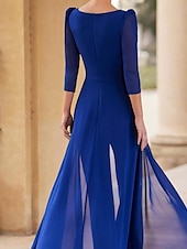 economico Tute della mamma-Jumpsuit  Pantalone Madre della Sposa Ospite di Matrimonio Formale Elegante Collo Dritto V Collo Lunghezza Pavimento Chiffon Maniche 3/4 con Rouching e Ruffle a Cascata taglia personalizzata gratuita