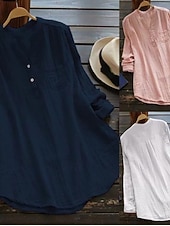 economico Camicie-Per donna Camicia Camicie ispirate al lino Blusa Semplice Essenziale Casual Manica Lunga Scollo a V Top Regolari Quotidiano Ferie Bottoni Tasca Bianco Rosa Blu marino Estate