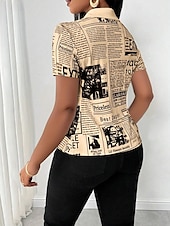 economico Top da Lavoro per Donne-Blusa Per donna Nero Bianco Rosa Giornale Fibbia Stampa Quotidiano Elegante Scollo a V Vestibilità regolare S
