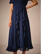 preiswerte abendkleider-Damen Maxidress A Linie Kleid Elegant Ausgefallene Hochzeit kleid hochzeitsgast Lockere Passform Feste Farbe Kurzarm Asymmetrisch V Ausschnitt Marineblau Sommer Frühling