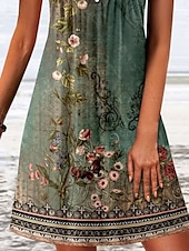 ieftine Rochii boho-Rochie mini de femei rochie în A rochie T-Shirt rochie Tee off the shoulder casual vacanță zilnic ajustat floral grafic fără mâneci gât în V roz albastru verde gri vară
