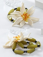 billige Halskjede for kvinner-blomstersmykkesett for kvinner – håndlaget statement-kjede, øredobber og armbånd med hvit blomsterdesign, elegant boho chic-tilbehør til bryllup, fester og spesielle anledninger