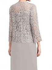 economico Sotto 129,99 $-Set di Abiti Madre della Sposa Abito da Ospite Matrimonio Elegante Semplice Collo Ampio Lunghezza Totale Poliestere Manica Lunga con Colore Solido
