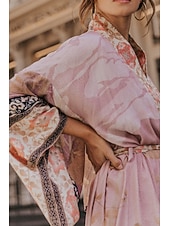 رخيصةأون ملابس علوية للشاطئ-نسائي ملابس السباحة تغطية الجسم ملابس السباحة ربطة عنق أمامية استوائي ملابس الشاطئ زهور دوران رقبة حرف V دائري كم طويل بدلة سباحة