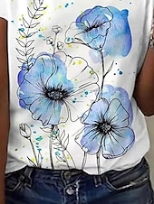 preiswerte Blumen-T-Shirt-Damen T Shirt Blumen Grafik Bohemien Mode Strand Langarm V Ausschnitt Normale Oberteile Täglich Sport Ausgehen Druck Leicht Blau Sommer Frühling