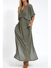 ieftine Rochii din chiffon-Pentru femei Rochie Lunga Rochie Maxi Rochie casual Rochie de Cocktail Rochie pentru invitata de nunta Rochii din Șifon Modă Vacanță Ieșire Sfârșit de săptămână Fit regulat Simplu Manșon Lung În V