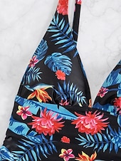 abordables Tankinis-Maillots de bain femmes Bikini 2 pièces Maillot de bain échancré Sans dos Slim Vêtements de plage Vacances Floraux Col halter Sans manches