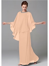 abordables Longueur du plancher-Robe A-Line Mère de la mariée Robe d&#039;invité de mariage Élégant Grande taille Encolure bijou Longueur de sol Chiffon Sans manches avec perles taille personnalisée gratuite