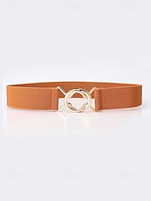 baratos Cinto Feminino-cinto elástico ajustável feminino com fivela de metal da moda - moderno e versátil - adequado para uso diário feminino e passeios casuais