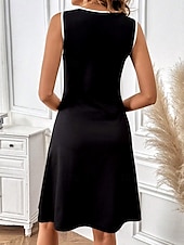 abordables Robes Rayés et Géométriques-Femmes Mini Robe Robe trapèze Robe d&#039;été Robe à épaules dénudées ancien Élégant Occasionnel Coupe Ample Graphique Bloc de Couleur Sans manches Col en U Noir et Blanc Été
