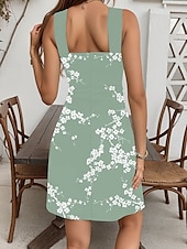 preiswerte Blumenkleider-Damen Minikleid Sommerkleid A Linie Kleid Urlaub Lässig Outdoor Ausgehen Normale Passform Blumen Grafik Ärmellos V Ausschnitt Rosa Blau Grün Sommer