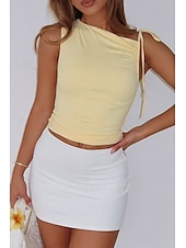 billige Bluser og skjorter-Dame Bluse عادي Fritid Ermeløs Crew-hals Vanlige topper Daglig Ferie Rynket Svart Hvit Gul Rød Brun Sommer