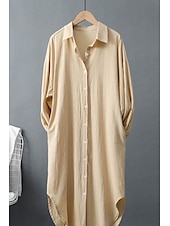 economico Camicie-Per donna Abito Midi Abito Camicia Abito in cotone e lino Moda Essenziale Classico Vacanza Ferie Uscire Vestibilità regolare Semplice Manica Lunga Colletto a Camicia Nero Bianco Verde chiaro Rosa