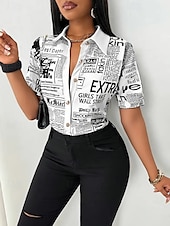 economico Top da Lavoro per Donne-Blusa Per donna Nero Bianco Rosa Giornale Fibbia Stampa Quotidiano Elegante Scollo a V Vestibilità regolare S