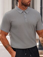 preiswerte Sport-Herren Poloshirts zum Suchbegriff: &quot;Waffel&quot; Golfhemd Arbeit Casual Kargen Kurzarm Basic Modern Glatt Knopf Sommer Frühling Regular Fit Schwarz Weiß Gelb Rote Hellgrau Hellblau Poloshirts zum