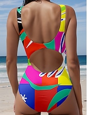 economico Costumi interi-Costumi da Bagno da Donna Costume Monopezzo Monokini Senza Schiena Controllo della Pancia Vita Alta Slim Vacanza Spiaggia Abbigliamento Grafico Geometrico Collo a U Senza Maniche Costumi da Bagno