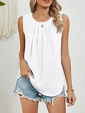 billige Tanks og camisole til kvinner-Dame Skjorte Bluse Helfarge Stilfull Fritid Ermeløs Crew-hals Vanlige topper Daglig Svart Hvit Rosa Vin Grønn Sommer Vår