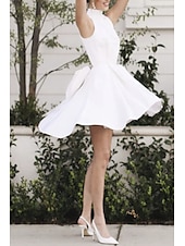 economico Abiti bianchi-Abiti di Matrimonio per Piccole Lauree Bianchi Abiti da Matrimonio A-Line Scollo Alto Senza Maniche Corti  Mini Abiti da Sposa in Raso con Fiocco