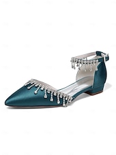 abordables Occasionnel-Escarpins de mariage à bride cheville en satin blanc - chaussures de mariée à bout pointu avec détail goutte de cristal