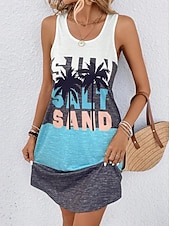 preiswerte Einfaches Kleid-Damen Mini Kleid Sommerkleid Urlaub Lässige Strand tägliche lockere Passform Herz Grafik ärmellos U-Ausschnitt Schwarz Sommer