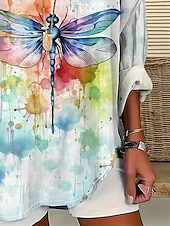 voordelige Dieren Toppen-Dames Blouse Vlinder Kleurgradatie Hawaii Basic Casual Lange mouw V-hals Normale tops Dagelijks Feestdagen Knop Afdrukken Regenboog Zomer Lente