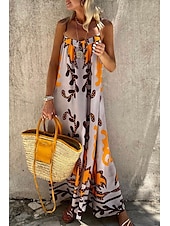 abordables Robes Bohémiennes-Femmes Robe Longue Maxi Robe Robe Fleurie Robe Nuisette Robe bohème Robe Imprimée Classique Sortir Plage Week-end Coupe régulière Fleur Sans manches Bretelles spaghetti Gris Été