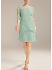 preiswerte Teelänge-A-Linien-Kleid für die Mutter der Braut, elegant, zierlich, U-Ausschnitt, knielang, Chiffon, halbe Ärmel, mit Falten, einfarbig, 2025
