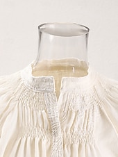 abordables Longueur du thé-Robe Mère de la Mariée Élégante Vintage Simple Décolleté en V Longueur Thé Mélange de Coton Manches Longues avec Broderie Robe Midi Robe d&#039;Invitée de Mariage