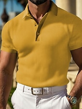 billiga Sport-Herr Våffelpikétröjor Golftröja Arbete Ledigt Kavajslag Kortärmad Grundläggande Modern Slät Knappar Sommar Vår Normal Svart Vit Gul Rubinrött Ljusgrå Ljusblå Våffelpikétröjor