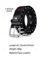tanie Paski męskie-męski pasek punk rockowy z ćwiekami – czarny pasek ze sztucznej skóry w stylu gotyckim z nitami i metalową klamrą do jazdy na motocyklu, na koncerty i festiwale