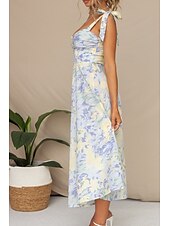 ieftine Rochii florale elegante-Pentru femei Rochii Midi Rochie de absolvire Rochie florala Rochie Slip Rochie imprimata Modă În aer liber Vacanță Absolvire Fit regulat Floare Fără manșon Bretele Spagheti Albastru piscină Caisă Vară