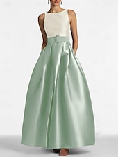baratos VERDE-Vestido de noite em linha a, vestido com fenda alta, casamento na praia, convidado formal, comprimento até o chão, sem mangas, joia, pescoço, cinto/faixa, cetim com pregas, fenda 2025