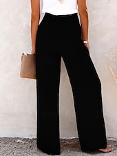 abordables Pantalón liso de lino y algodón-Mujer Pantalones de lino y algodón pantalones Casual Longitud total Cintura Media Plano Cintura elástica Confortable Al Aire Libre Deporte Calle Vino Azul marinero Gris Negro Verano Ajuste regular