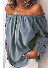 voordelige Overhemden-Dames Overhemd Linnen overhemd Katoenen linnen overhemden Effen Dagelijks Stijlvol Basic Lange mouw Schouderafhangend Normale tops Dagelijks Uitgaan Met ruches Zwart Wit blauw Lente