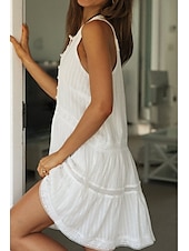cheap White Casual Dresses-Women&#039;s Mini Dress White Dress Fashion Modern Birthday Graduation Date Regular Fit Plain Sleeveless Stand Collar White Summer
