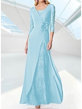 abordables Rose-Robe de Soirée A-Line de Mariage à la Plage Robe Élegante Robe Formelle Longueur de Sol Manche 3/4 Col en V Invité de Mariage d&#039;Automne Chiffon avec Broderie 2025