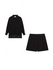 cheap Women’s Short Sets-Women&#039;s Active Basic Shirt Shorts Sets Long Sleeve Shirt Collar Solid Color Dubbele Rij Knopen Holiday Casual Daily Black White Yellow Summer Regular Fit