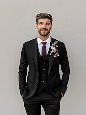 abordables Trajes de boda-Trajes de boda para hombres negro burdeos verano color sólido estándar de 3 piezas de un solo boton