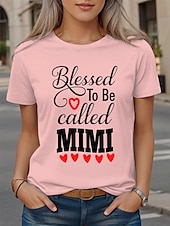 voordelige Moederdag Top-Moederdag Dames T-shirt Grafisch Brief Casual Korte mouw Ronde hals Normale tops Dagelijks Afdrukken Wit Blozend Roze Hemelsblauw Zomer