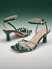 cheap Heeled Sandals-Women's Black Rhinestone Strappy Low Heel Sandals – Stylish Cocktail Party Evening Shoes