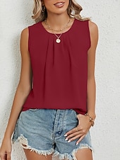 billige Tanks og camisole til kvinner-Dame Skjorte Bluse Helfarge Stilfull Fritid Ermeløs Crew-hals Vanlige topper Daglig Svart Hvit Rosa Vin Grønn Sommer Vår