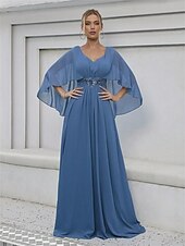 cheap Floor Length-Dress Mother of the Bride Dress Elegant Party V Neck Floor Length Polyester Half Sleeve with Appliques 2025