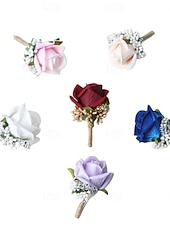 cheap Wedding Suits-Men&#039;s Wedding Boutonniere Blue Pink White Summer Boutonniere for Groom and Groomsmen Flower Accessories Party Suit Decorations
