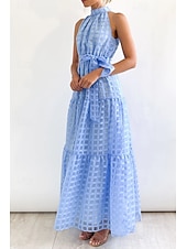 abordables Robes de vacances-Femmes Robe Longue Maxi Robe Robe de remise des diplômes Robe à col licou Mode Moderne Fête Remise des Diplômes Date Coupe régulière Uni Sans manches Col Halter Cyan Noir Violet Claire Vert Été