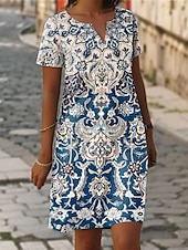 levne Boho šaty-Ženské mini šaty Pohodlné šaty T košile šaty Tee šaty Shift šaty Letní šaty Elegantní Stylový Formální Dovolená Práce Pohodlné Vzdušná tkanina Pravidelný střih Grafický Bohemian Krátký rukáv V