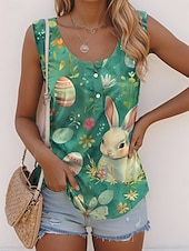 cheap Tank Tops &amp; Camis-Easter Women&#039;s Camisole Tank Top Floral Animal Casual Sleeveless Sleeveless U Neck Regular Tops Daily Buttons Print Green Summer
