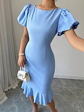 abordables Robe Simple-Robe de Graduation Femme Robe Mini Uni Robe Bodycon Semi-Formelle Bureau Ajustement Normal Graphique Manches Courtes Col Rond Noir Rose Bleu Ciel Fuchsia Été
